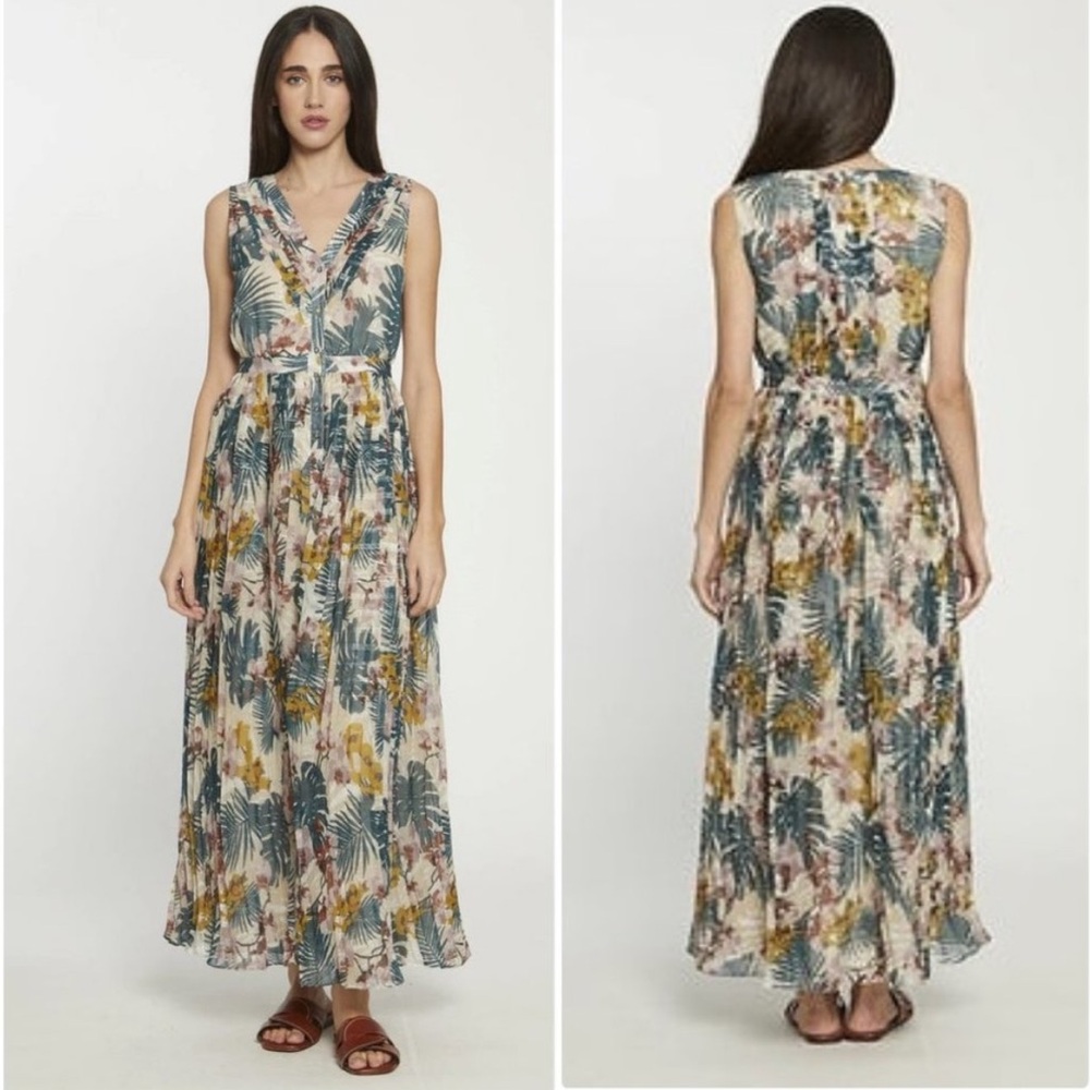 Walter Baker Carissa V-Neck Sleeveless Tropical Maxi Dress | Women’s Size L